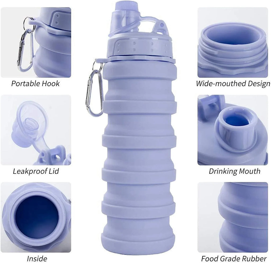 Collapsible Silicone Water Bottle with Carabiner H6994
