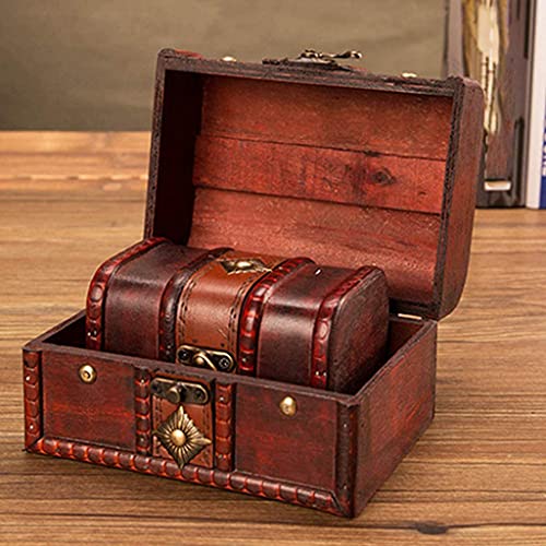 Antique Wooden Jewelry Storage Trunk Box With Metal Lock P8514