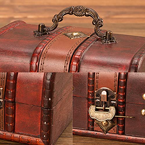 Antique Wooden Jewelry Storage Trunk Box With Metal Lock P8514