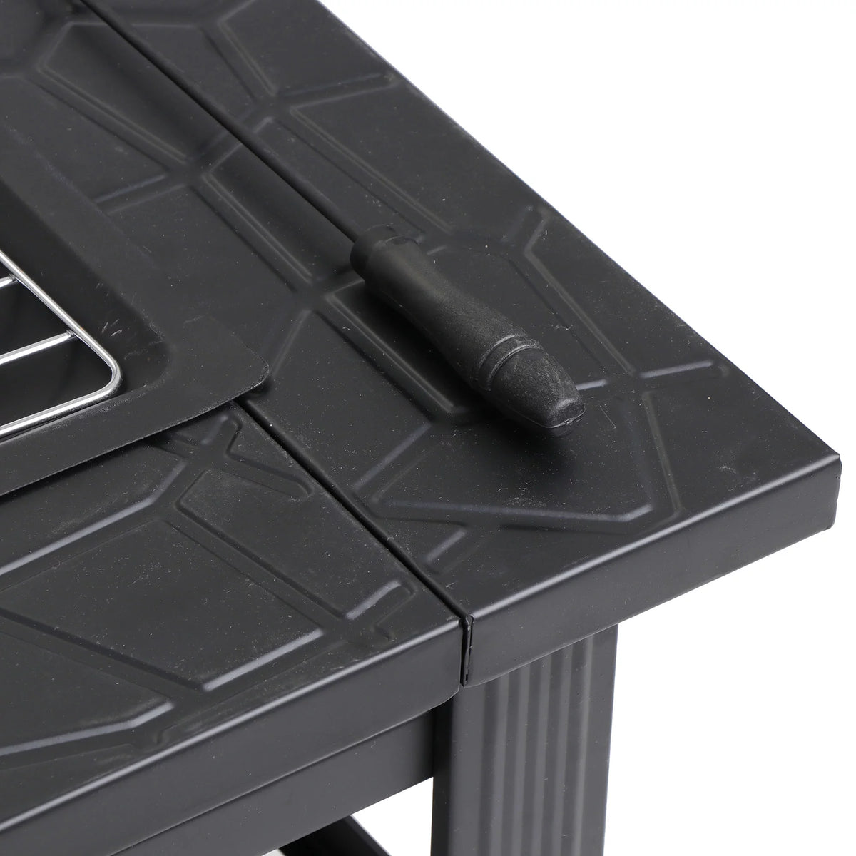 32 Square Wood Black Finish Steel Fire Pit A19743