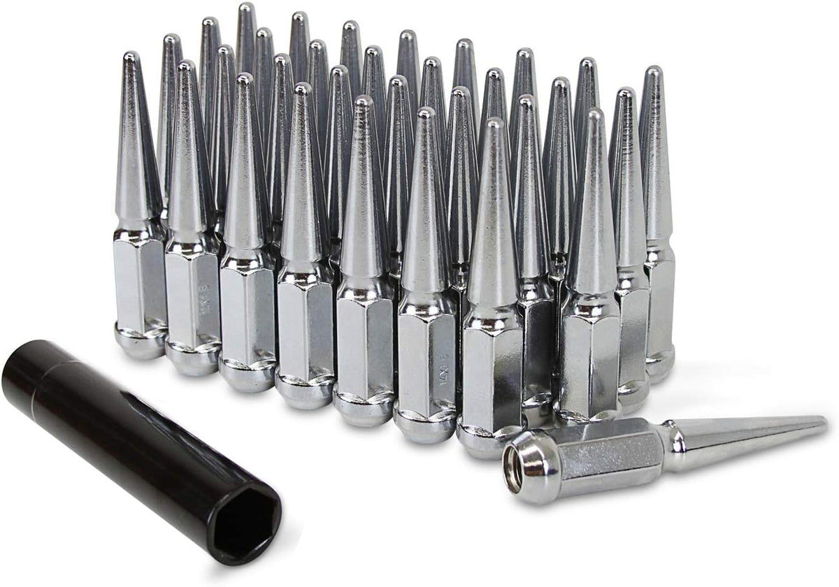 32 pcs Chrome Spike Acorn Wheel Lug Nuts 14x1.5 with 19mm Hex Key B896