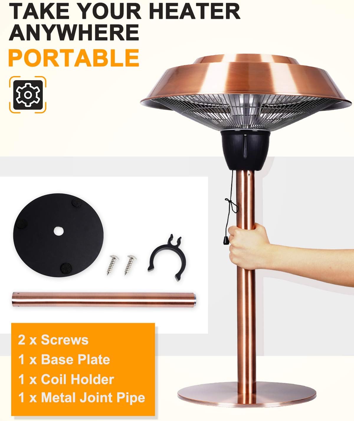 1500W Infrared Electric Patio Heater with Brush Copper Finished U155