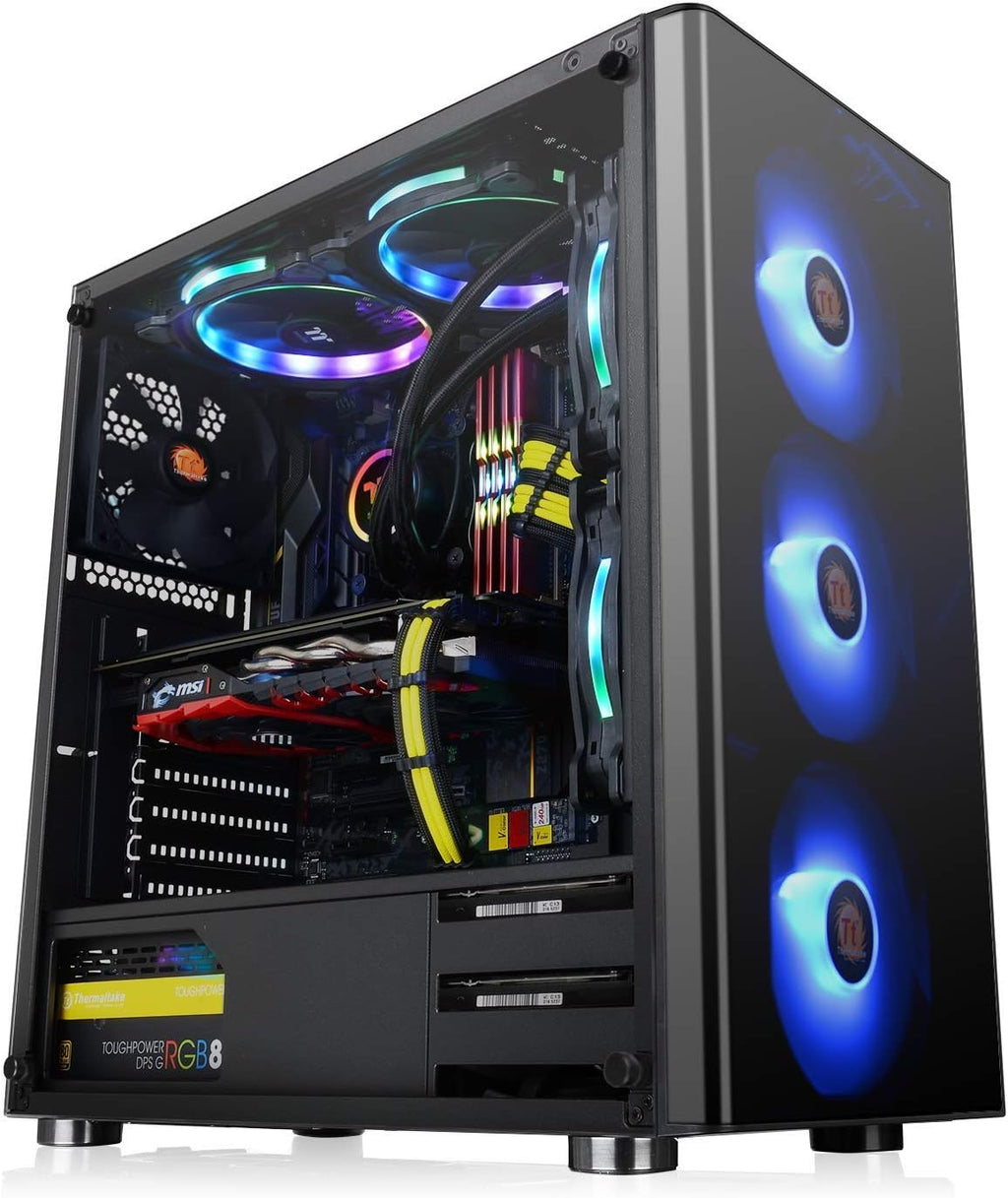 Tempered Glass ATX Mid-Tower Chassis with 3 120mm RGB Fan + 1 Black 120mm Rear Fan I8297