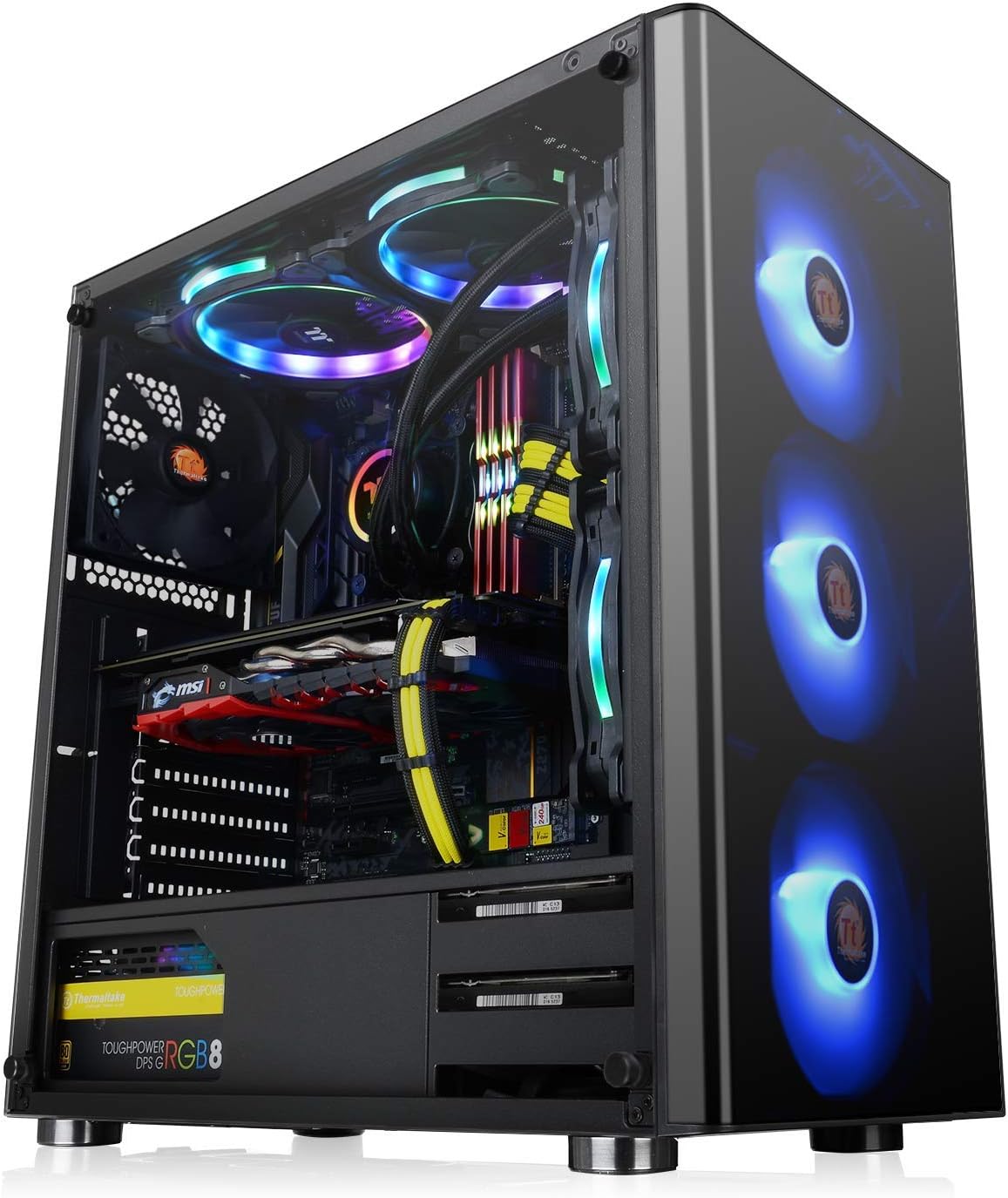 Tempered Glass ATX Mid-Tower Chassis with 3 120mm RGB Fan + 1 Black 120mm Rear Fan I8297