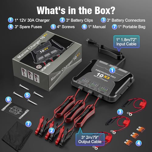 30A 12V Waterproof Onboard Battery Charger for SLA/AGM, Lithium, Calcium & Deep-Cycle Battery M704351