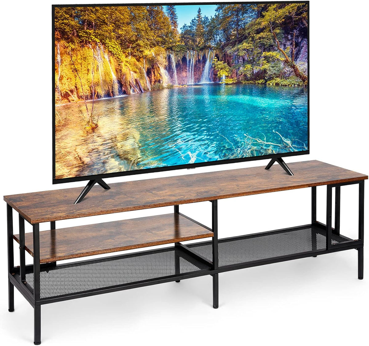 Industrial TV Stand up to 65 inch Metal Frame Rustic Brown R6993
