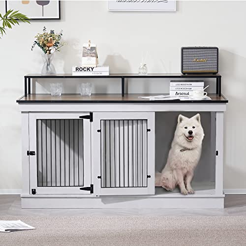 Large Wooden Dog Crate with Double Doors (Brown) G985