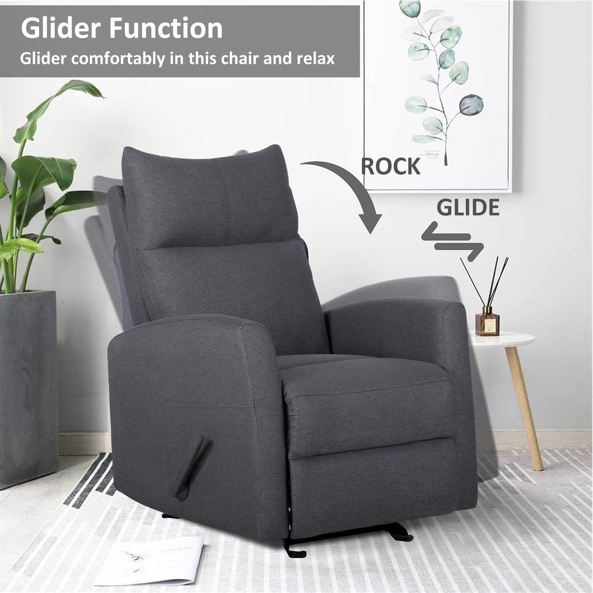 Fabric Rocker Recliner Chair Steel Glider W4894