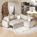 Cream L-Shaped Pull Out Sofa Bed with 2 USB Ports and 3 Pillows N805