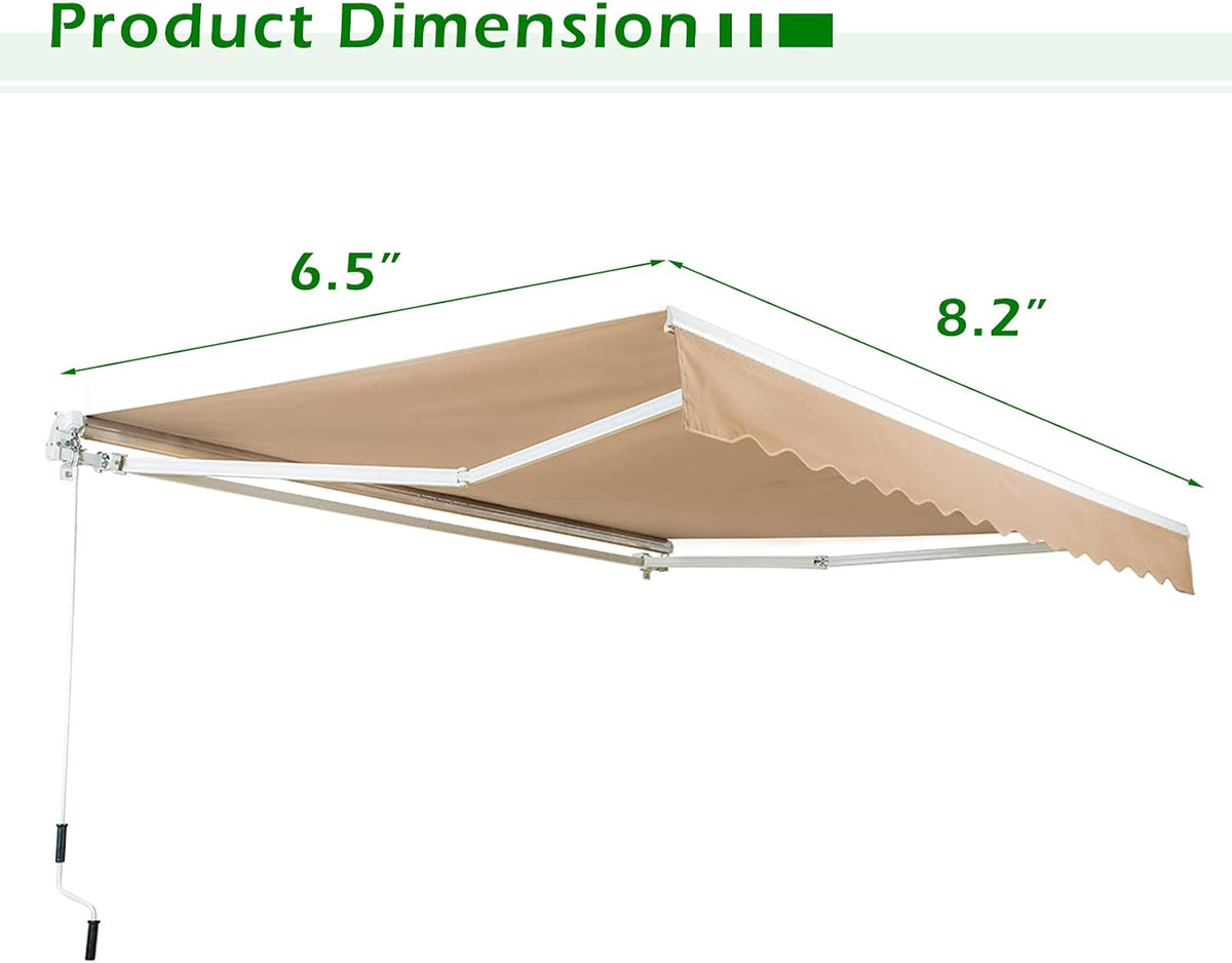 8.2'×6.5' Retractable Patio Awning with Manual Crank Handle, Beige G2123