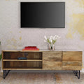 Mango Wood and Metal Tv Stand With Storage Cabinet Brown X8583
