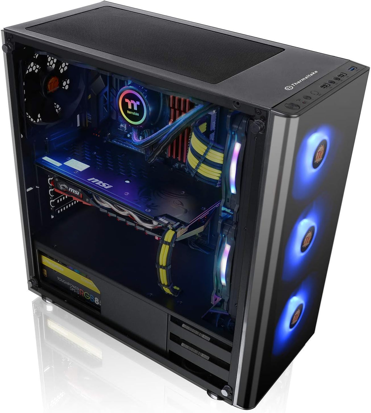 Tempered Glass ATX Mid-Tower Chassis with 3 120mm RGB Fan + 1 Black 120mm Rear Fan I8297