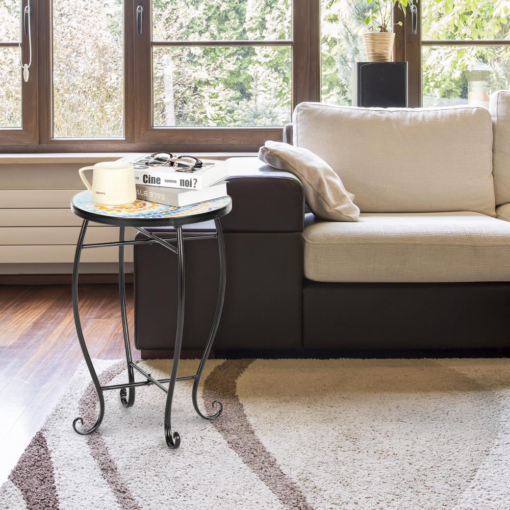 Outdoor Ceramic Tile Iron Frame Side Table X378459