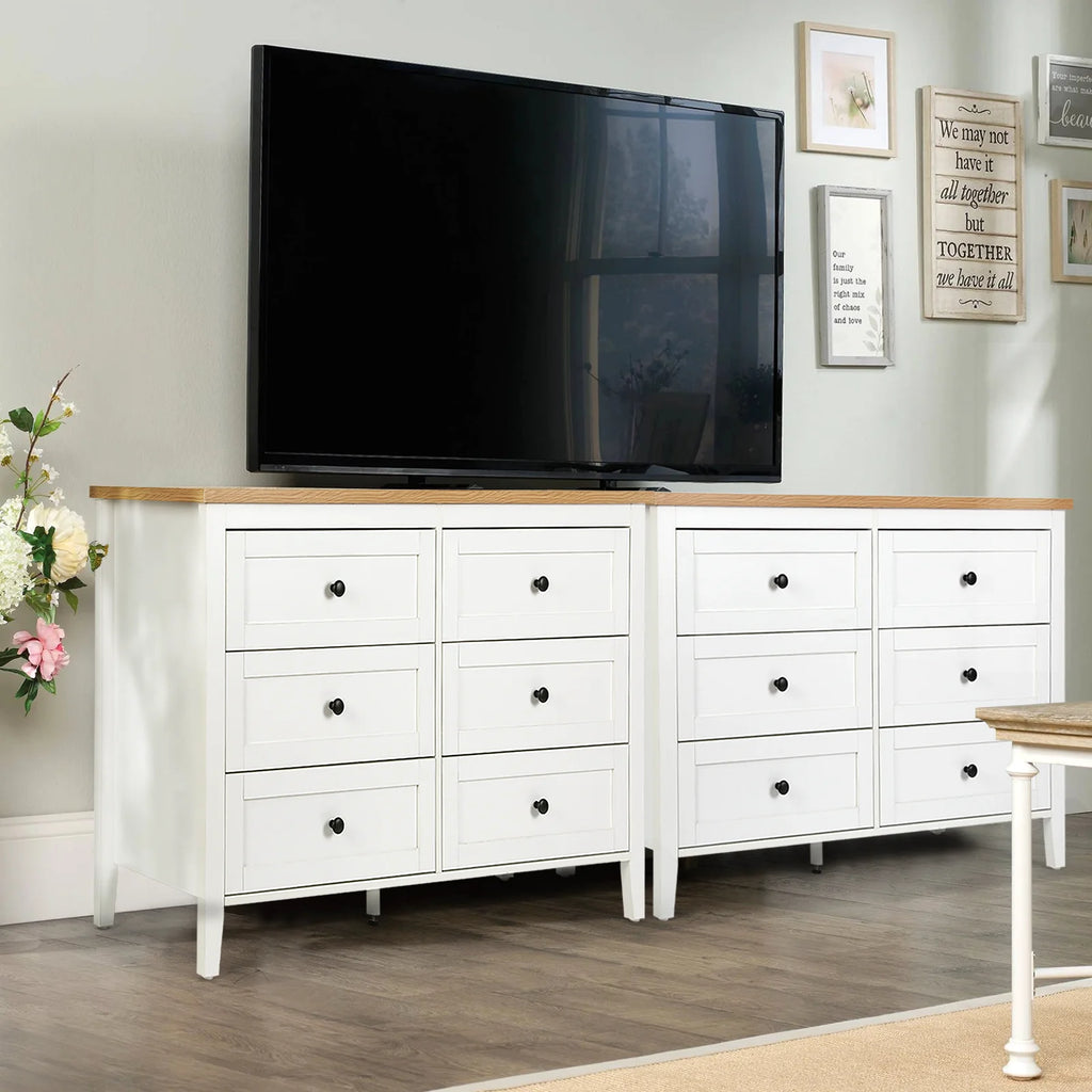White 6 Drawer Wood Dresser with Metal Knobs Z969274
