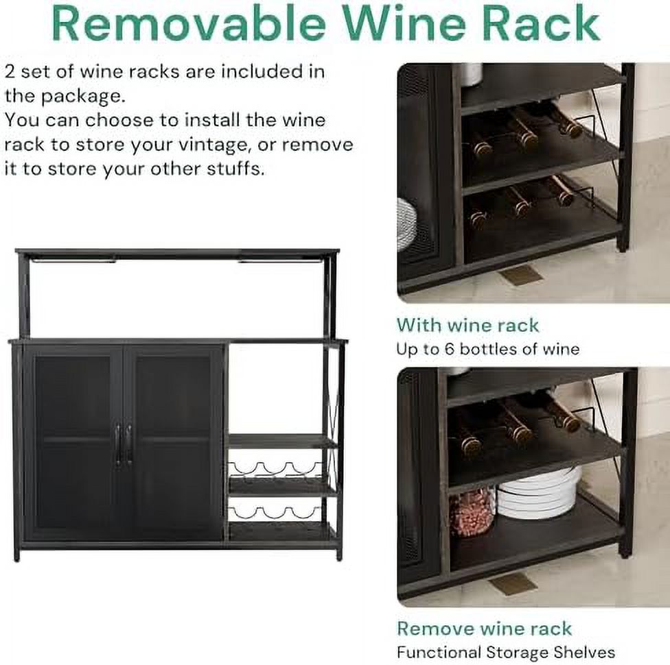 Dark Brown Wine Cabinet with Removable Wine Rack and Glass Holder Q9049