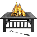 32 Square Wood Black Finish Steel Fire Pit A19743