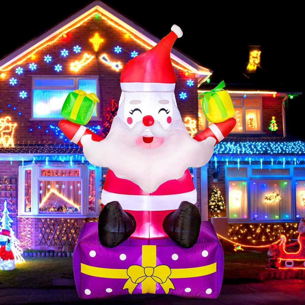 6Ft Inflatable Santa Claus with Gift Boxes and Built-in LED Lights B263