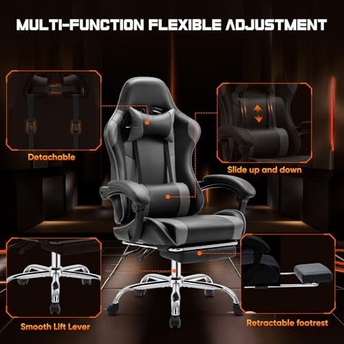 Grey Ergonomic Gaming Chair with Footrest G4487