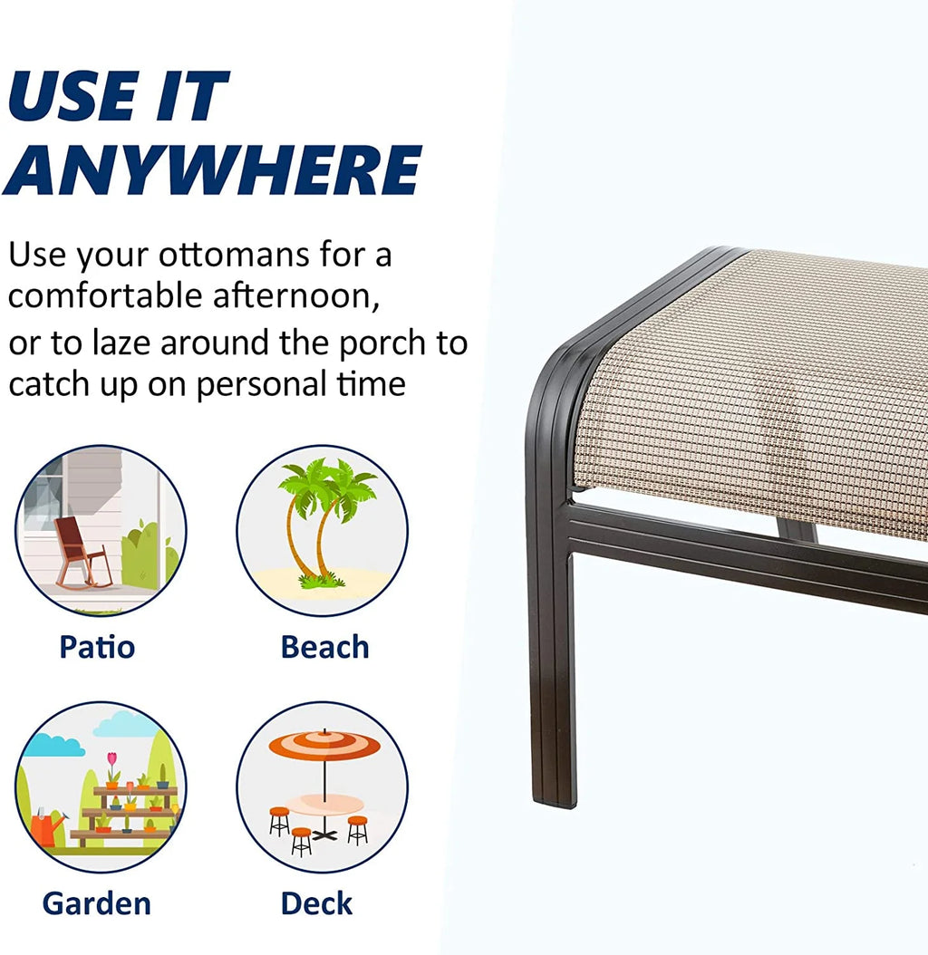 Beige Portable Metal Outdoor Ottoman Footstool 2 Set T1416