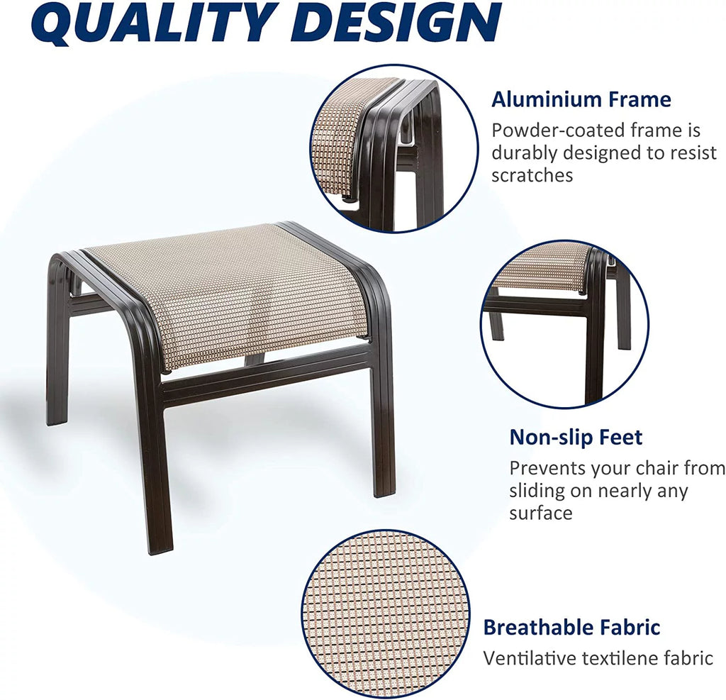Beige Portable Metal Outdoor Ottoman Footstool 2 Set T1416