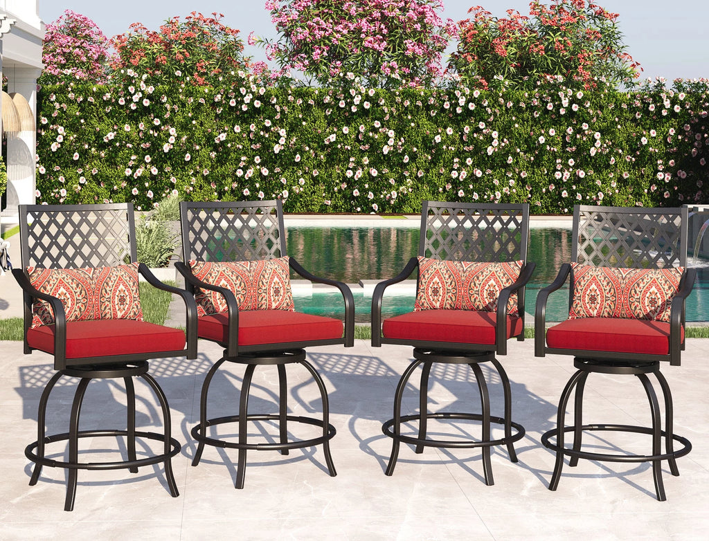 4 Pc Metal Swivel Bar Stools Set with Cushions S8485