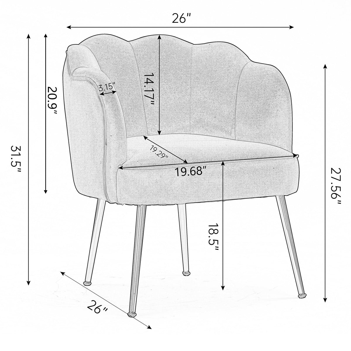 Yellow Velvet Shell Shape Armchair with Gold Legs U5600