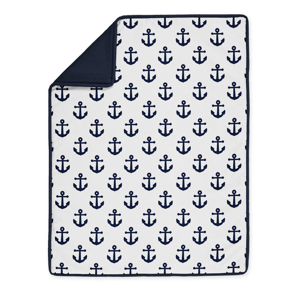 Navy Blue White Anchors 4 Pieces Crib Bedding Set B4828