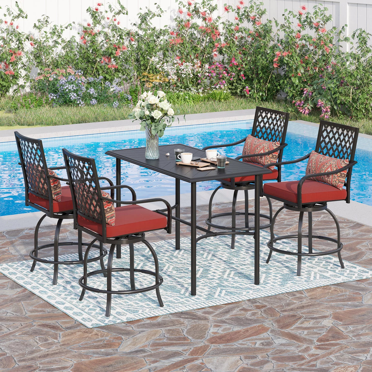 4 Pc Metal Swivel Bar Stools Set with Cushions S8485