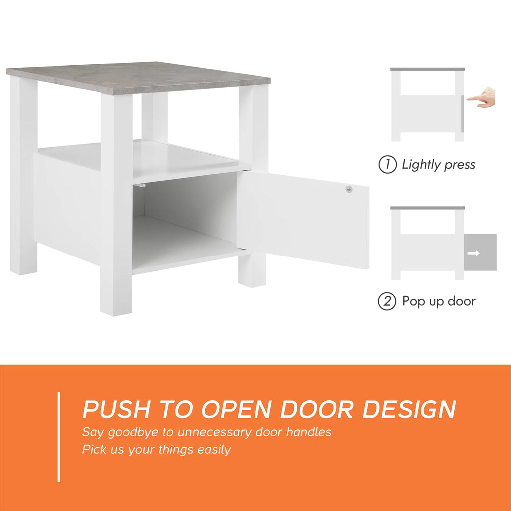 White LED End Table with Door and Open Storage I10827