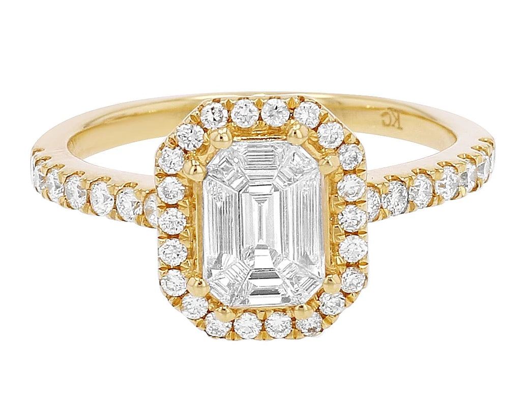 Emerald Diamond 0.75CT Engagement Ring 14K Yellow Gold N116