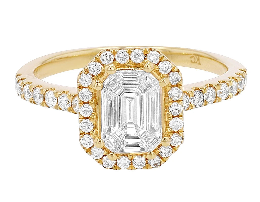 Emerald Diamond 0.75CT Engagement Ring 14K Yellow Gold N116