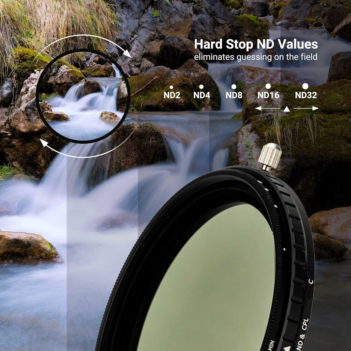 2-in-1 52mm Variable ND Filter & CPL Polarizer Filter, ND2-ND32, with Storage Case and Lens Cap Y48502