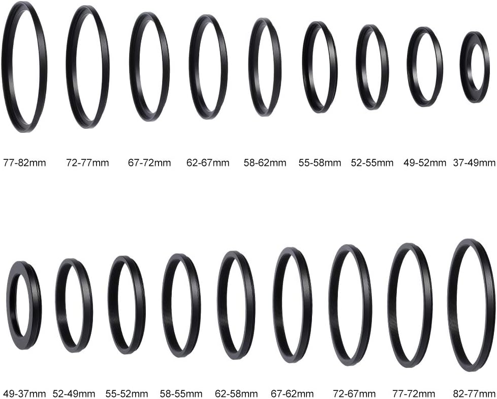 18 Pieces Filter Ring Adapter Set Black U893