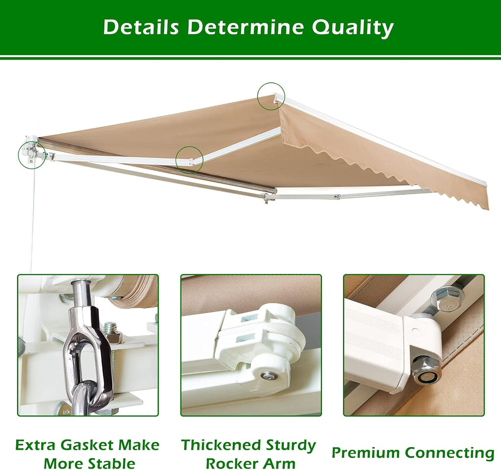 8.2'×6.5' Retractable Patio Awning with Manual Crank Handle, Beige G2123
