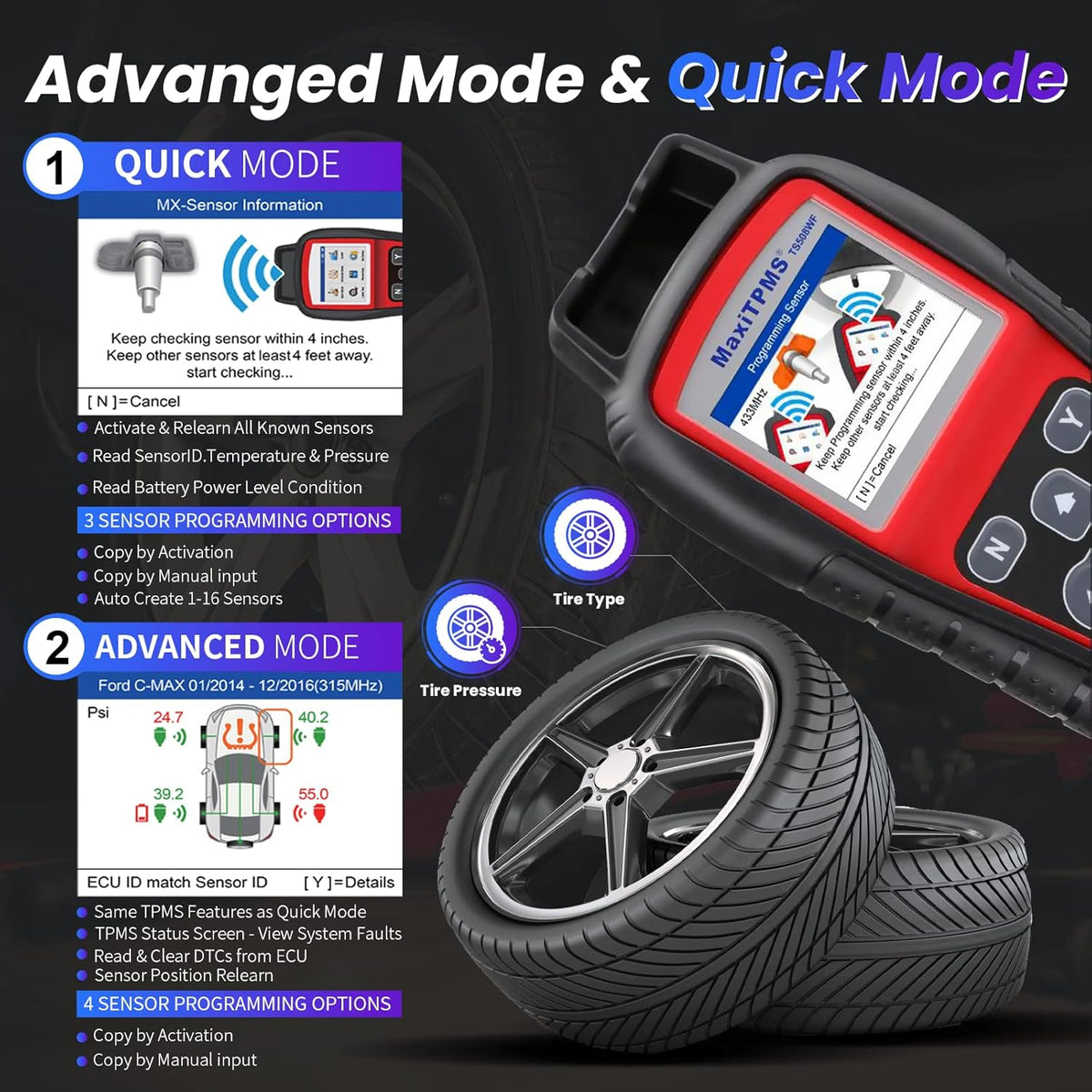 TPMS Tool with 4PCS 315+433MHz Sensors G617