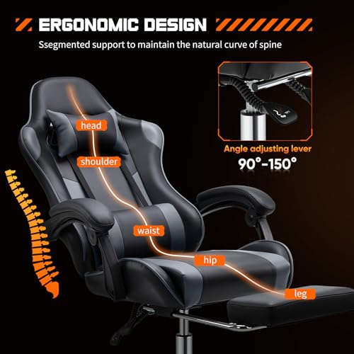 Grey Ergonomic Gaming Chair with Footrest G4487