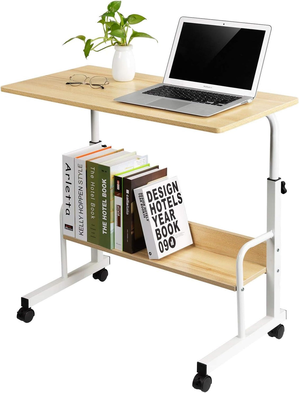 Oak Mobile Laptop Desk Cart with Wheels U494
