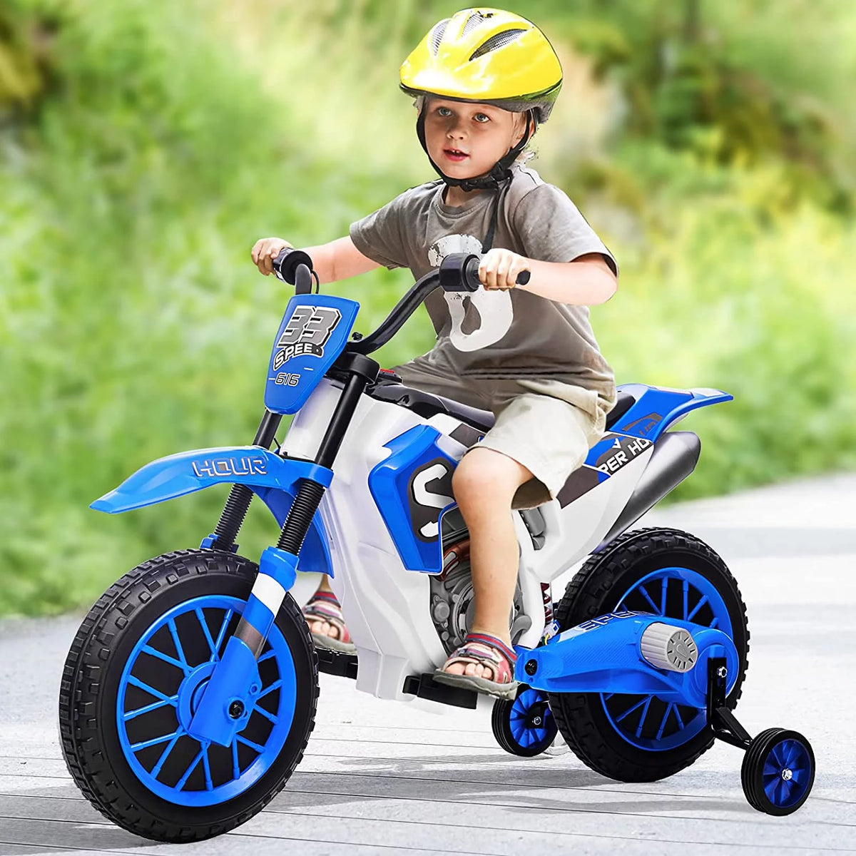 12V Kids Off-Road Ride on Dirt Bike with Training Wheels, Green O265346