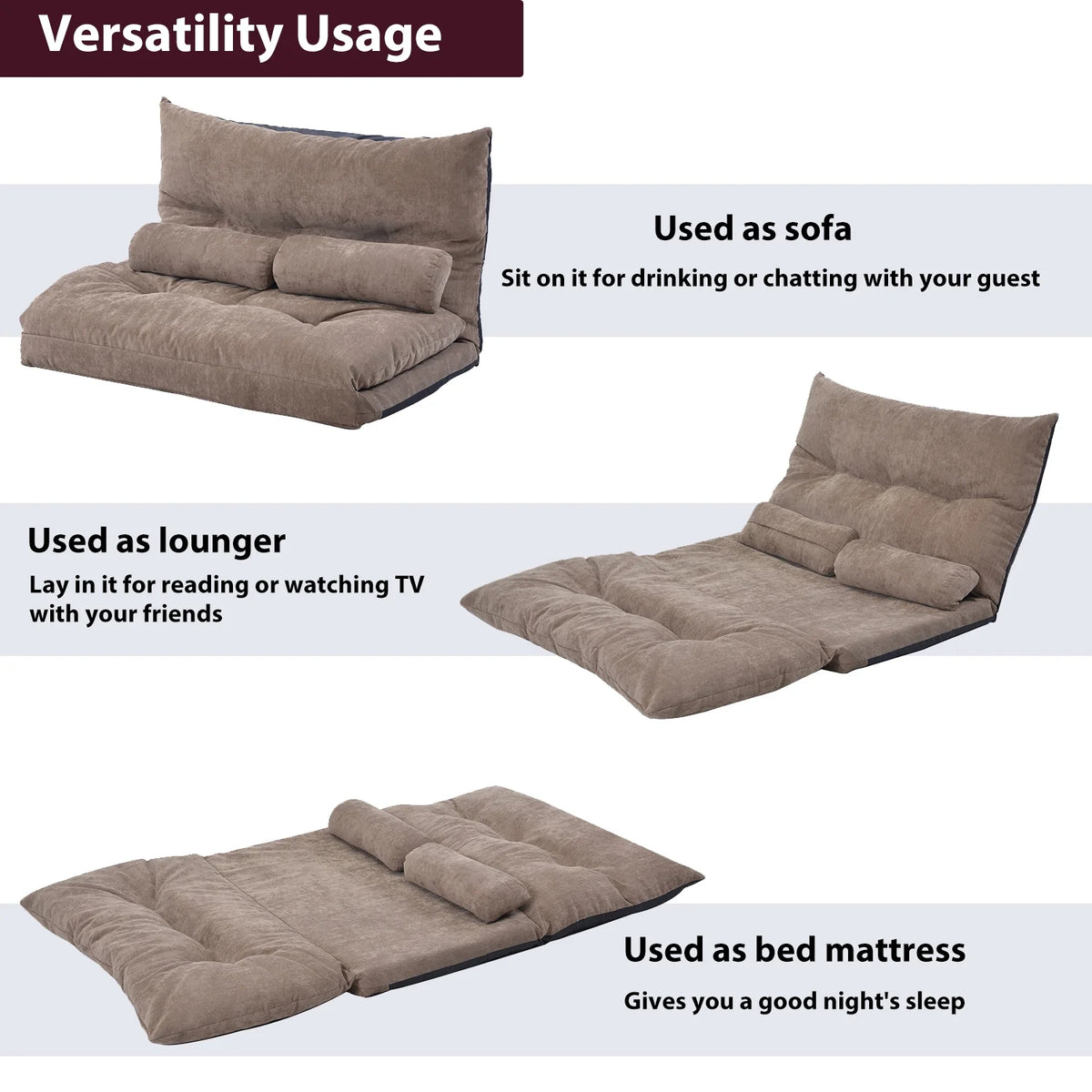 Light Brown Sofa Bed Folding Futon with Two Pillows O241