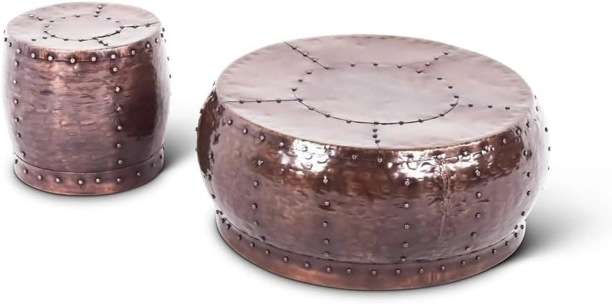 Antiqued Copper Iron Round End Table W823359