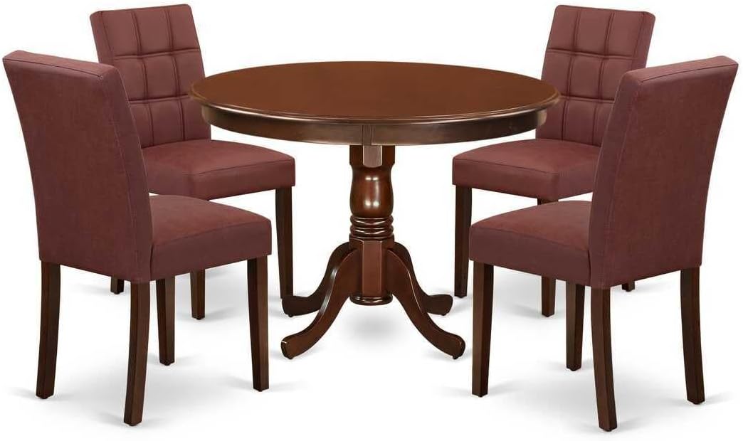 5 Piece Dining Set with Round Kitchen Table and 4 Chairs, Mahogany X97743