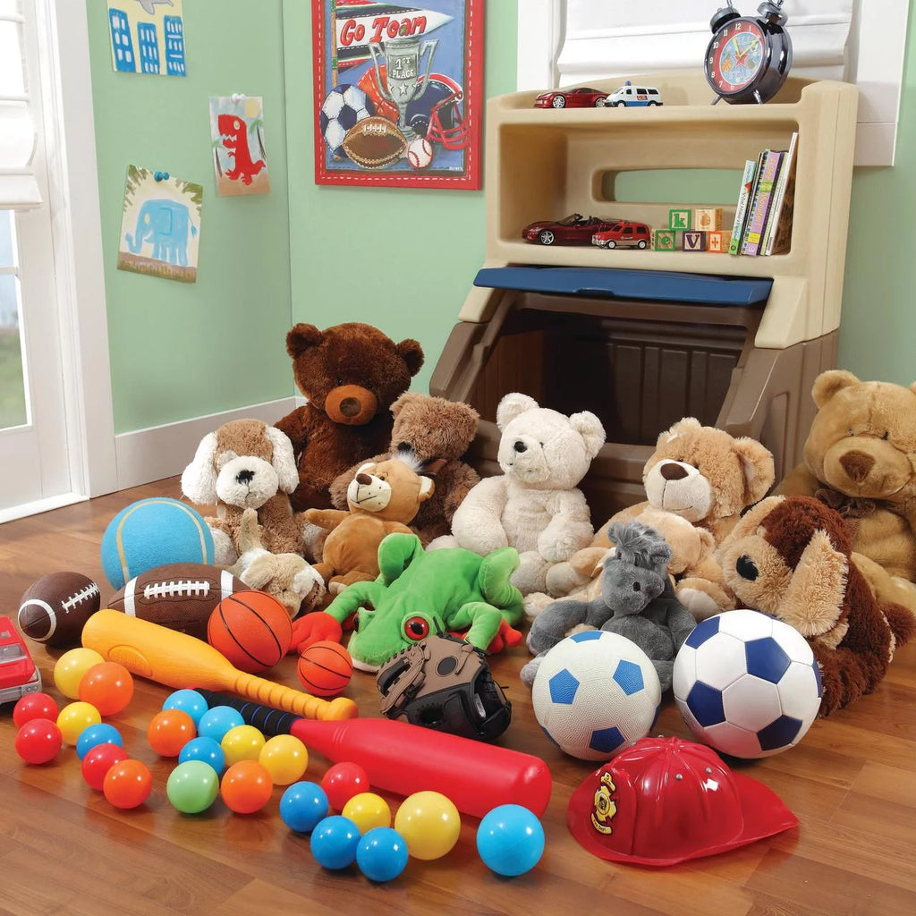 Brown and Blue 38" Tall Plastic Toddler Bookcase and Toy Storage A697523