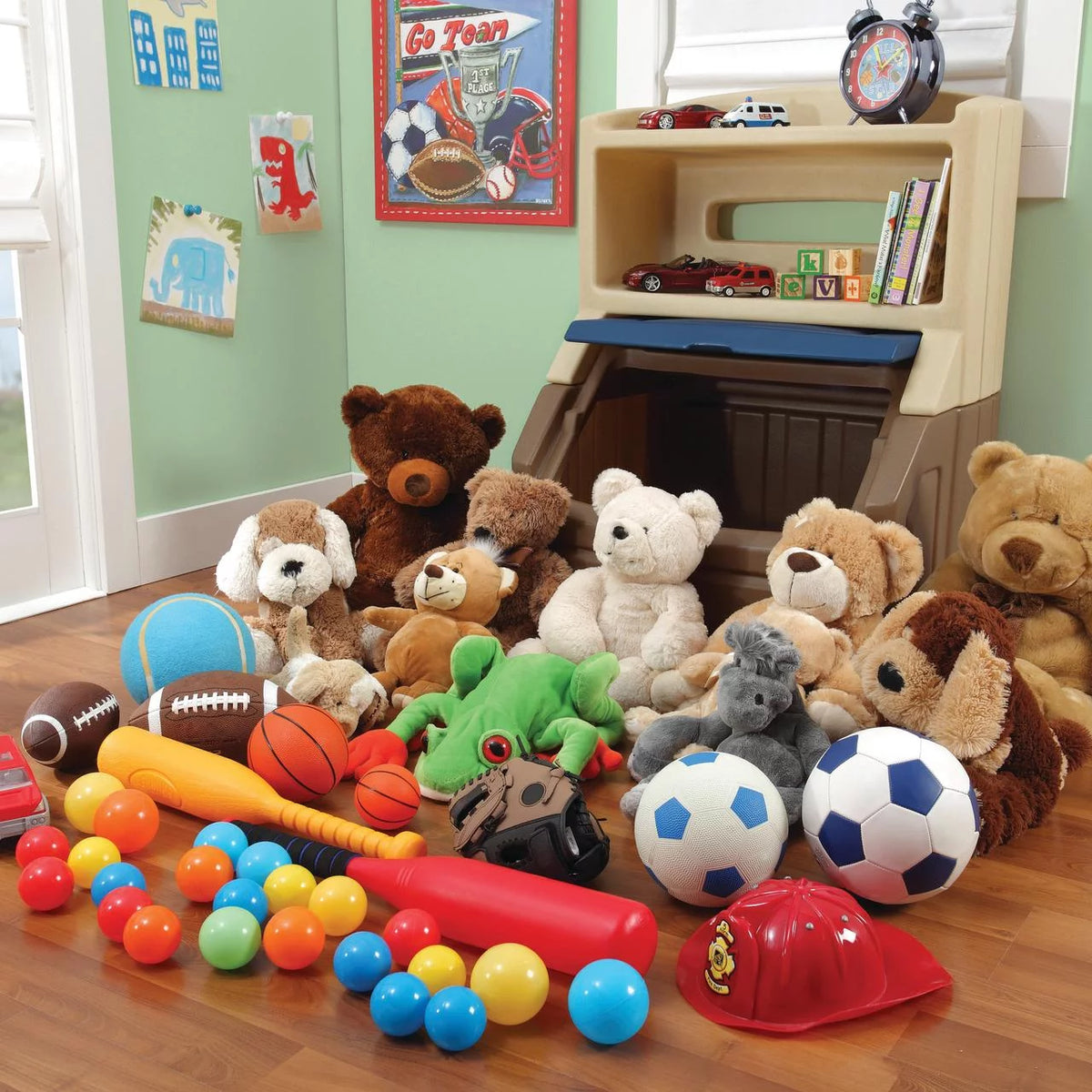 Brown and Blue 38" Tall Plastic Toddler Bookcase and Toy Storage A697523