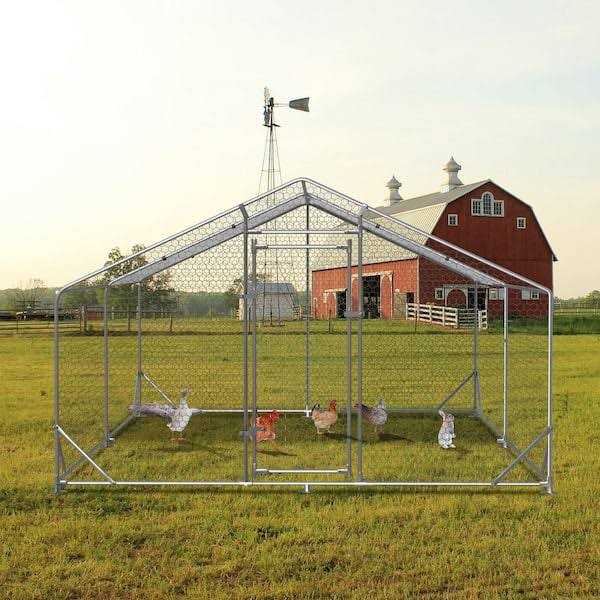 Walk-In Chicken Coop Poultry Cage with Waterproof Cover Z57819
