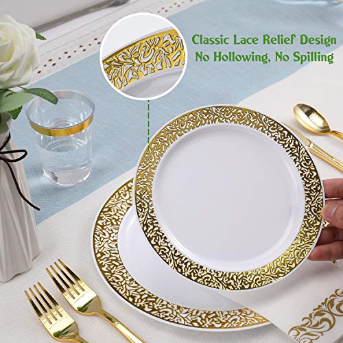 350 Ct Gold Plastic Dinnerware Set L73372