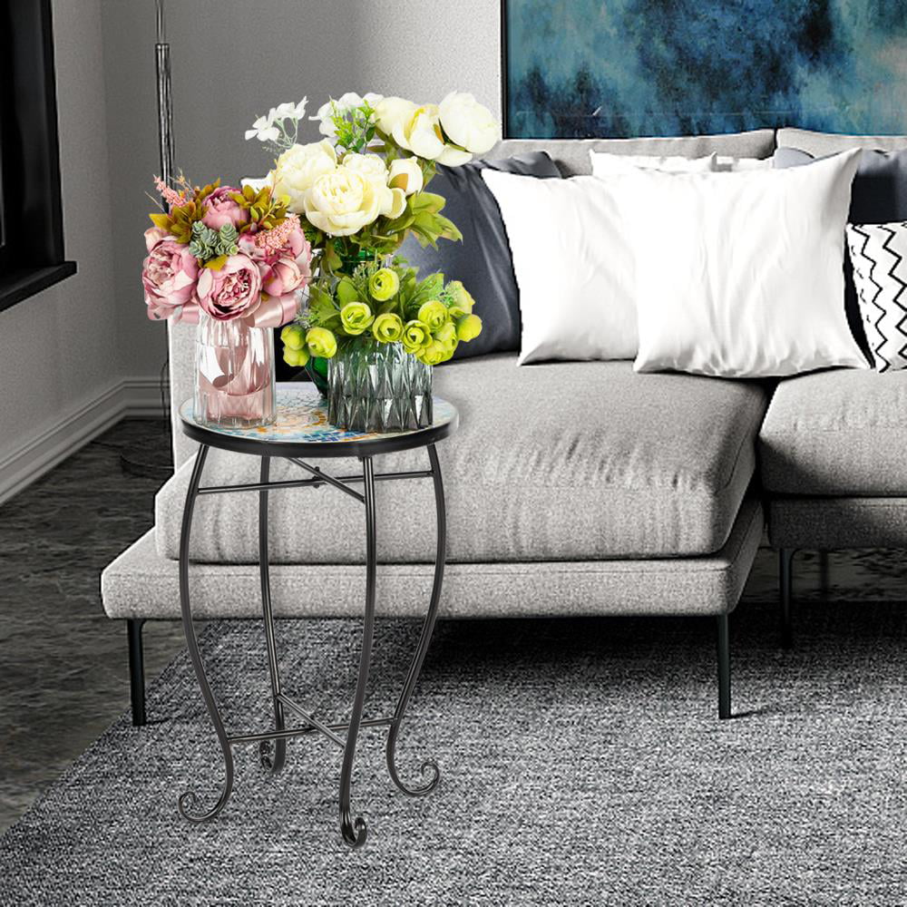Outdoor Ceramic Tile Iron Frame Side Table X378459