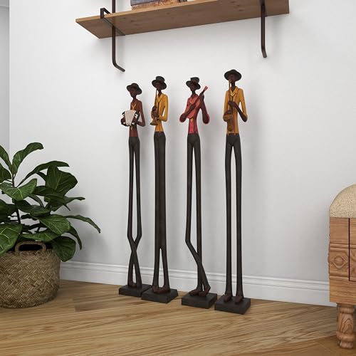 Set of 4 Polystone Decorative Sculptures with Black Base Stand, Brown D5418
