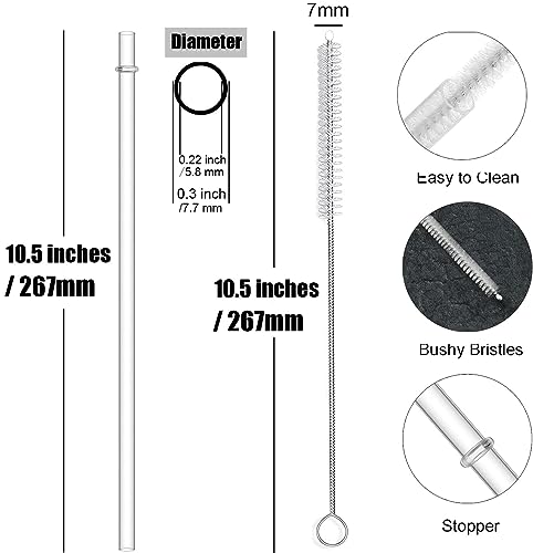 12-Pack Reusable Hard Plastic Clear Straws 10.5 in x 0.3 in with Cleaning Brush J8975