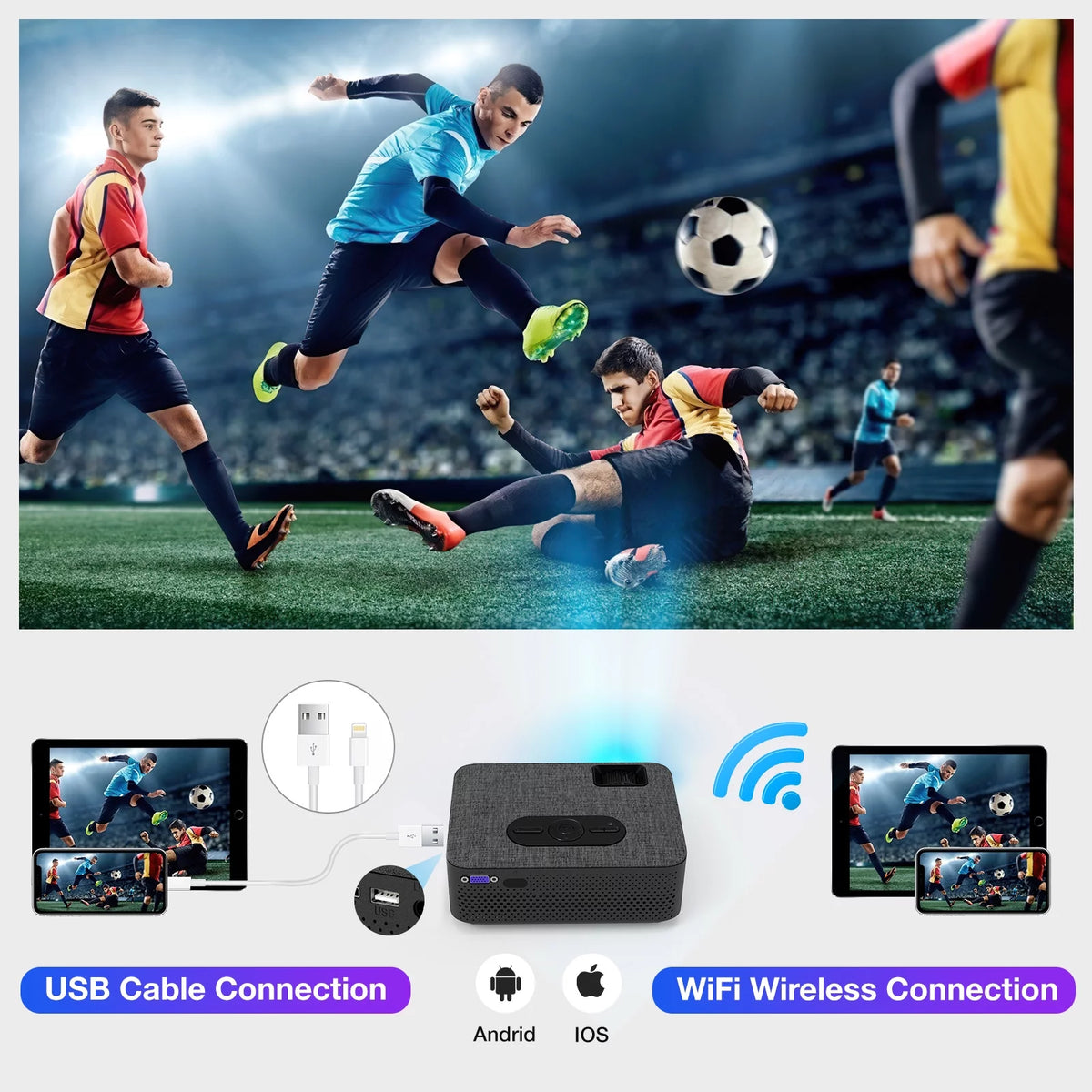 Mini WiFi Projector HD 1080P 240 LCD Display with Bluetooth S88722