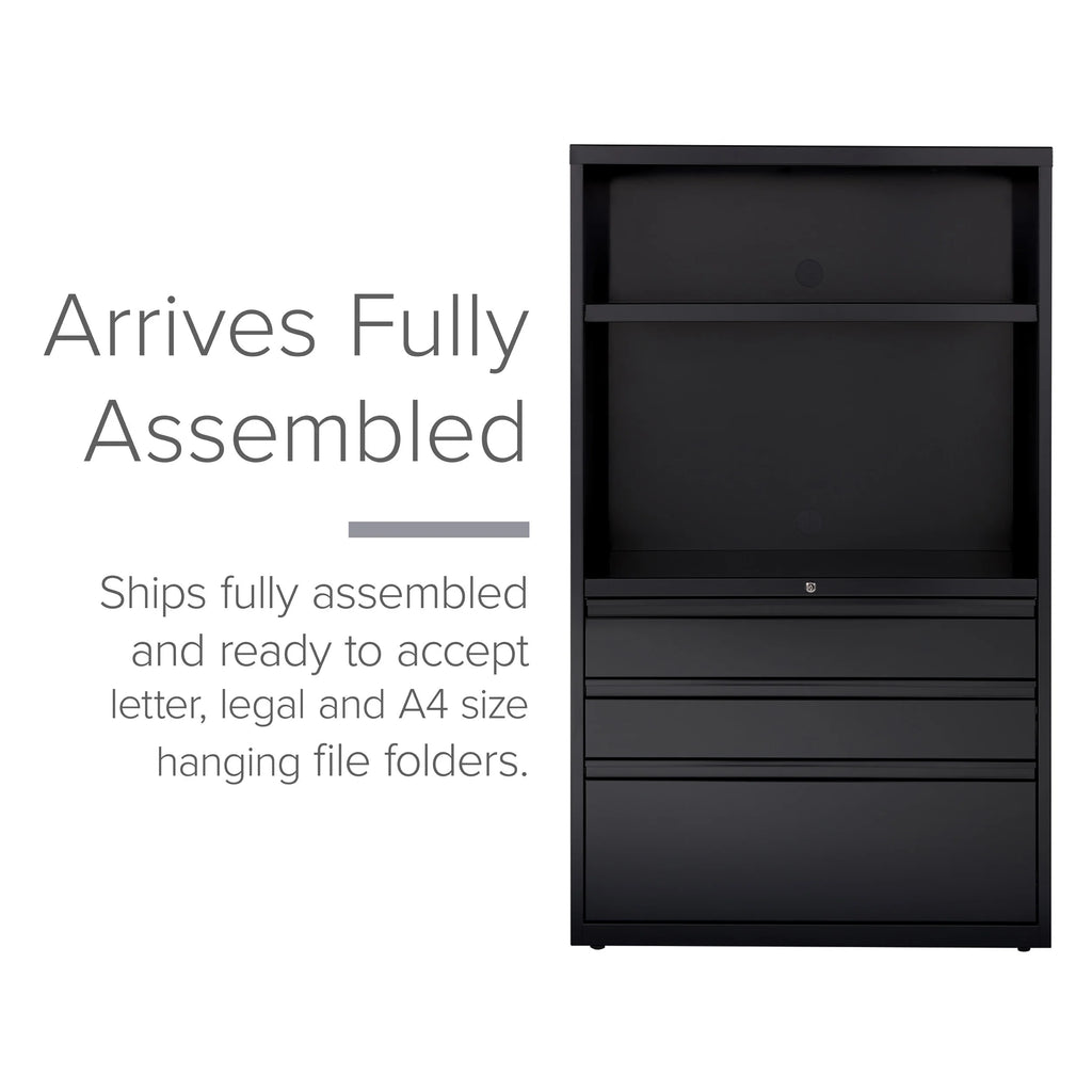36 Inch Wide 3 Drawer Metal Lateral File Cabinet Black L60966